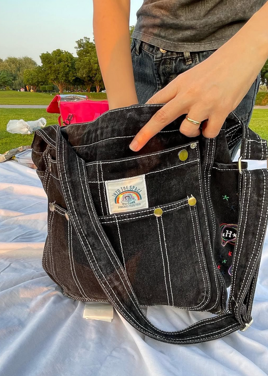 EMBROIDERED DENIM BAG