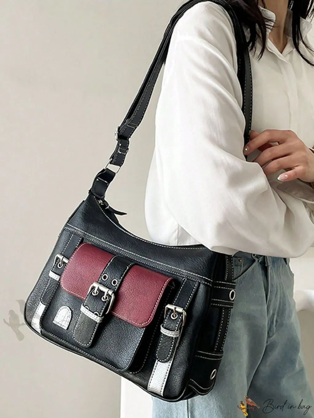 Black x Maroon leather bag