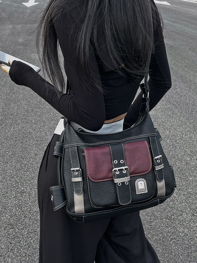 Black x Maroon leather bag