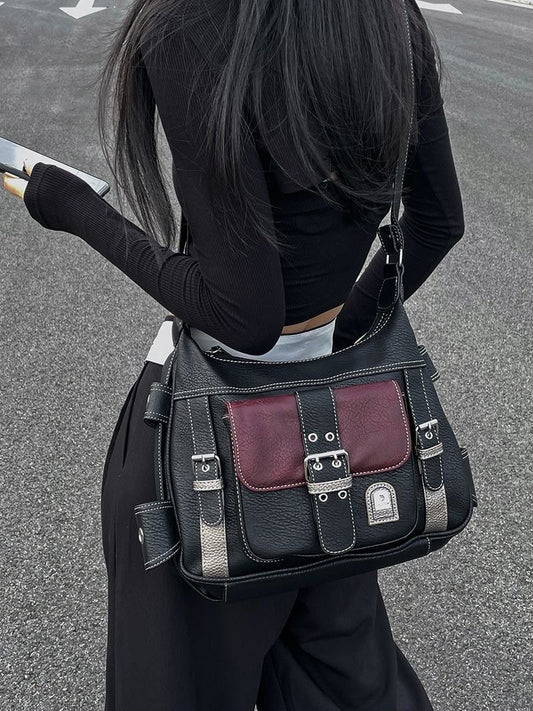 Black x Maroon leather bag