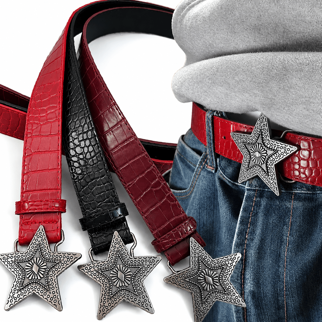 RED Y2K STAR BELT - CLOUD9